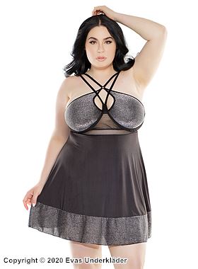 Babydoll, glitter, framsiden med stropper, nettinnlegg, XL til 4XL